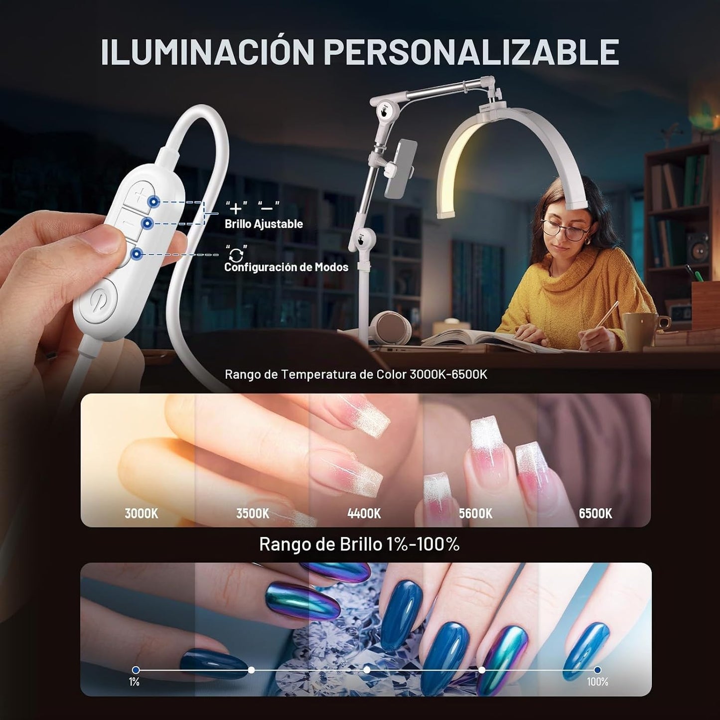 NEEWER Basics Luz de Pestañas de Media Luna de 22" con Soporte...