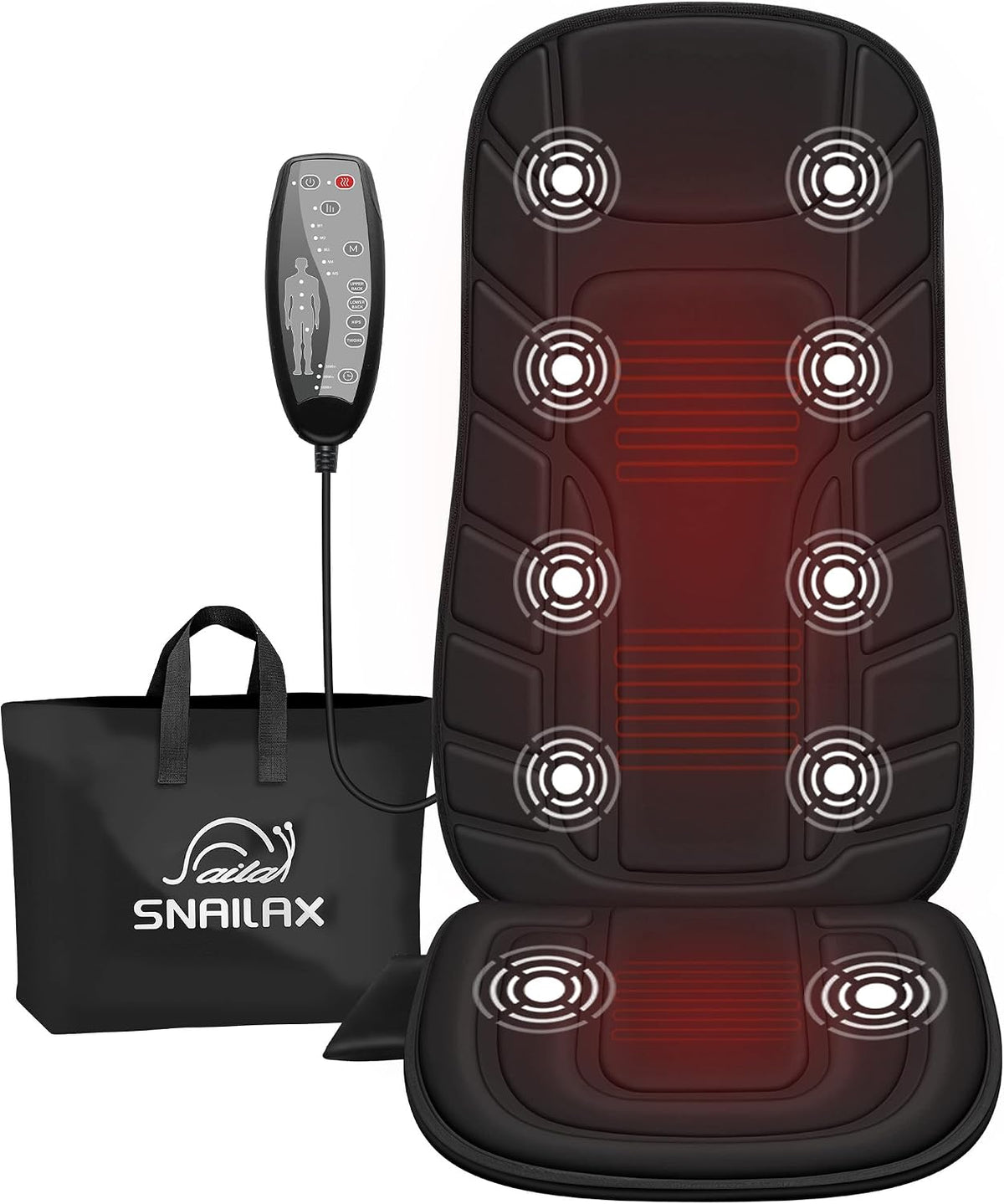 Snailax - Masajeador de espalda con calor, cojín de masaje para sil...