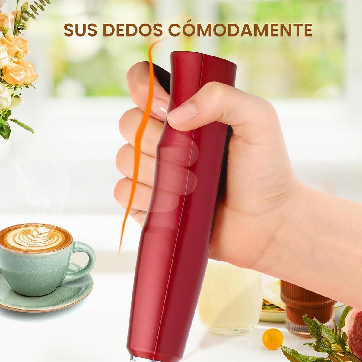 YUSWKO Varita espumadora de leche de mano para café, batidor eléctr...