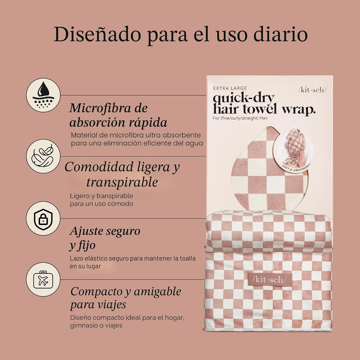 Kitsch Toalla de pelo de microfibra XL para mujer | Toallas de micr...