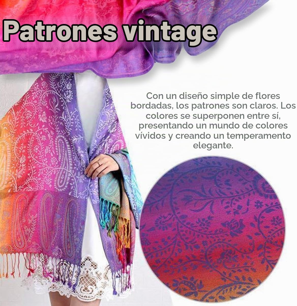 guiyal Bufanda suave vintage de jacquard de mezcla de algodón con b...