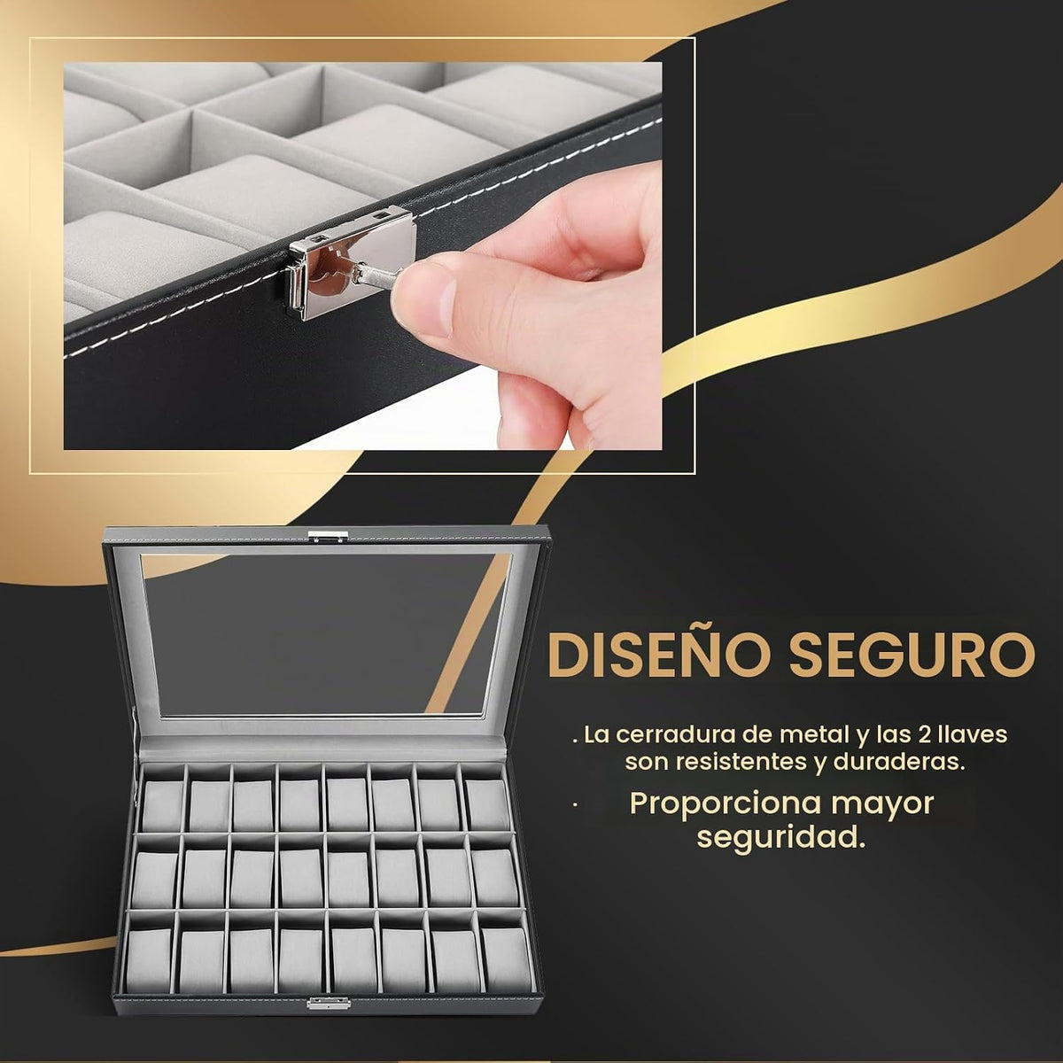 AMGSH Watch Box 24 Slots Watch Case Gris | Elegante reloj negro por...