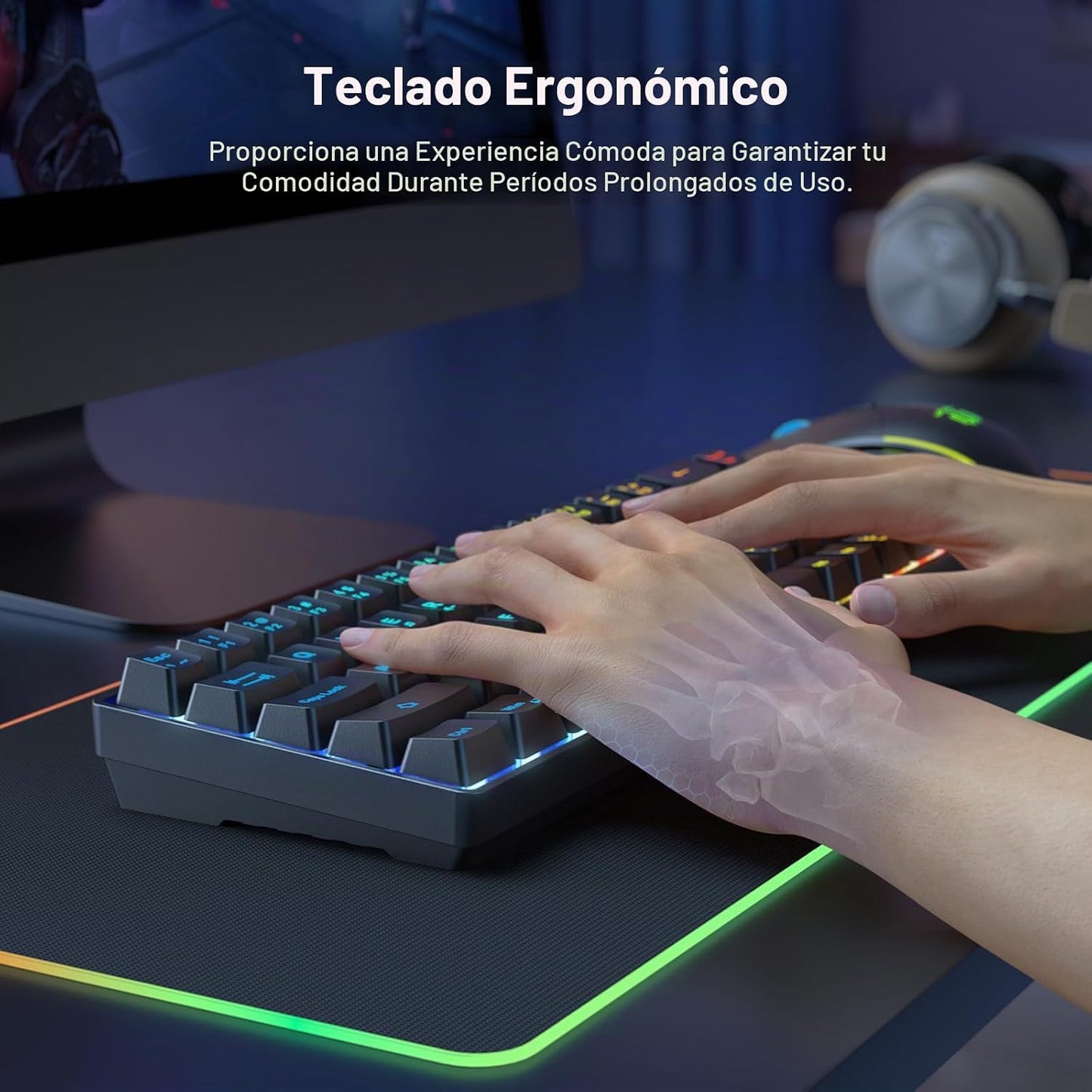 Snpurdiri Combo de teclado y mouse inalámbricos para juegos 60%, co...