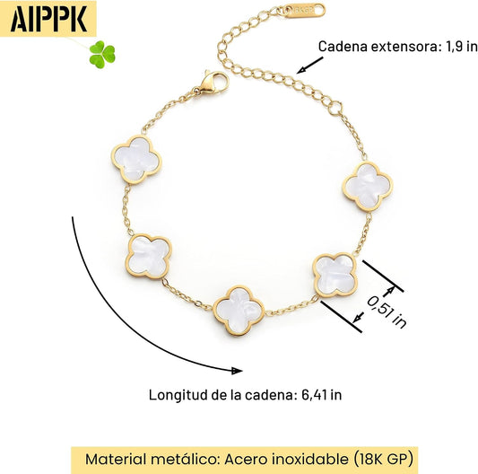 AIPPK Pulsera de Trébol de la Suerte Chapada en Oro de 18K para Muj...