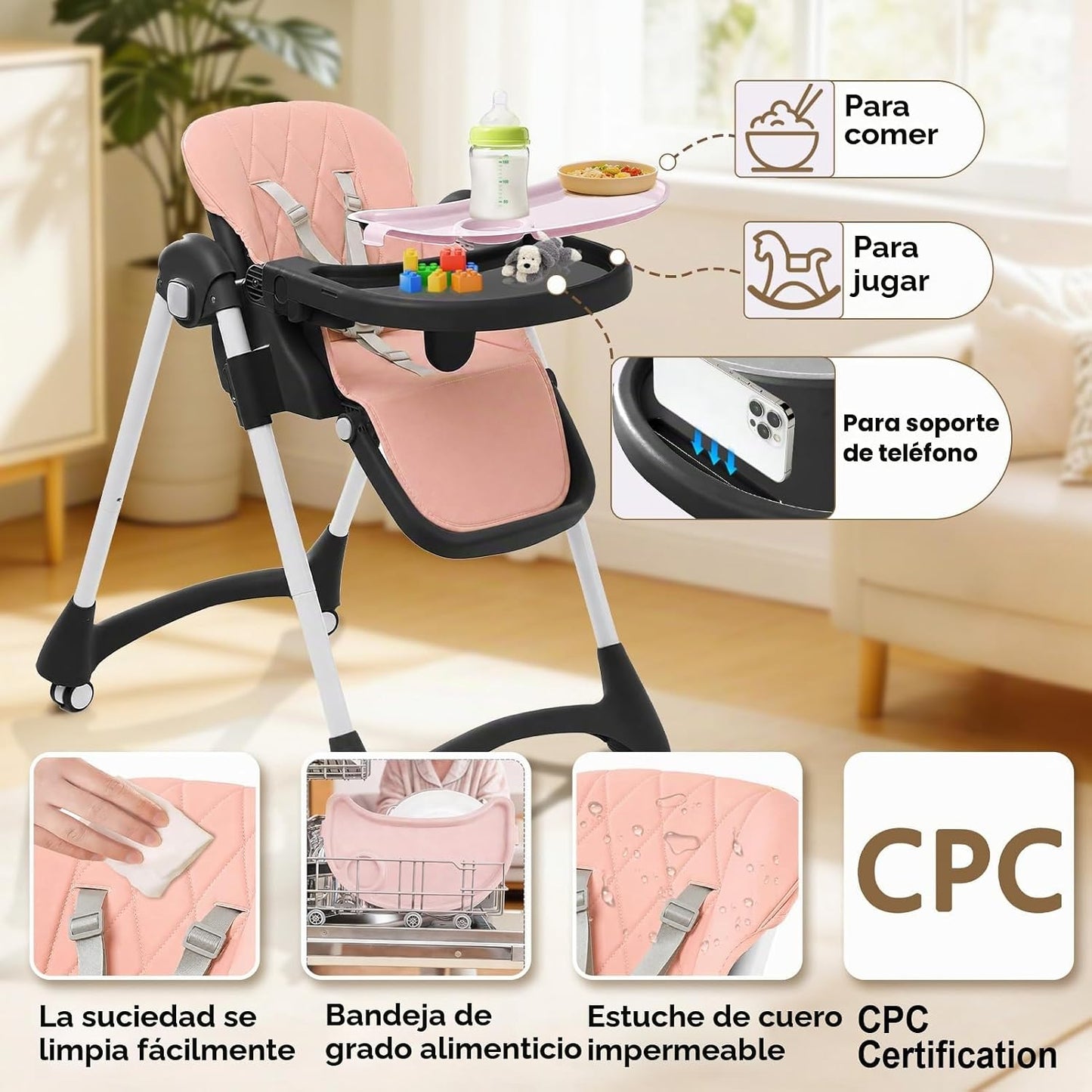 Sillas altas para bebés y niños pequeños, silla alta rosa para niña...