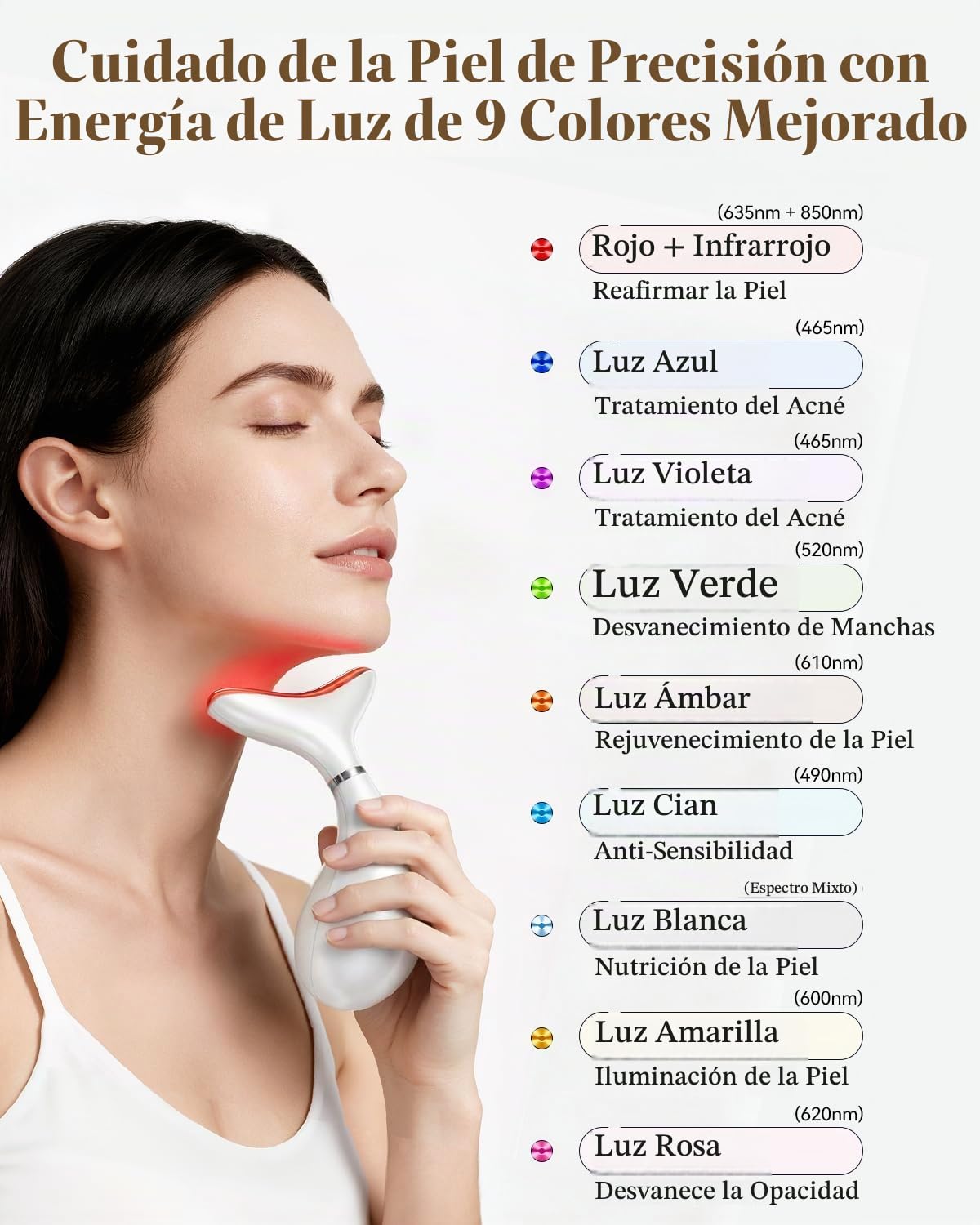 VTAZIY Masajeador facial 4 en 1, terapia de luz roja LED de 9 color...