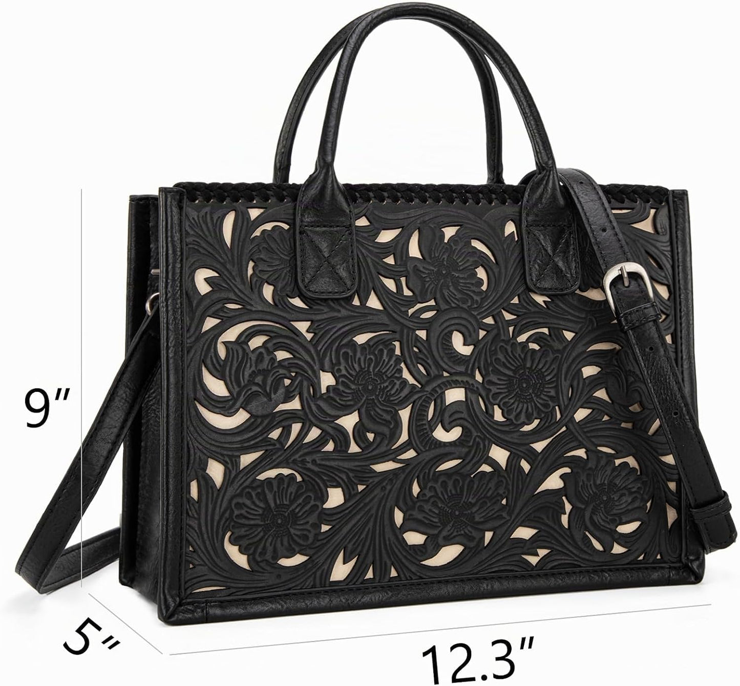 Trinity Ranch Bolsas tote para mujer con diseño floral repujado y f...