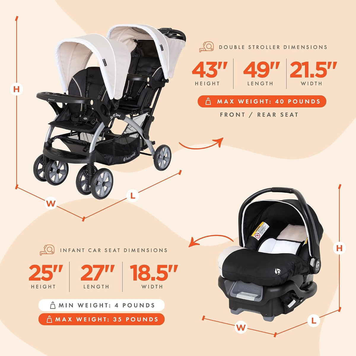 Baby Trend Cochecito Doble para Bebés y Niños Pequeños y Combo de A...