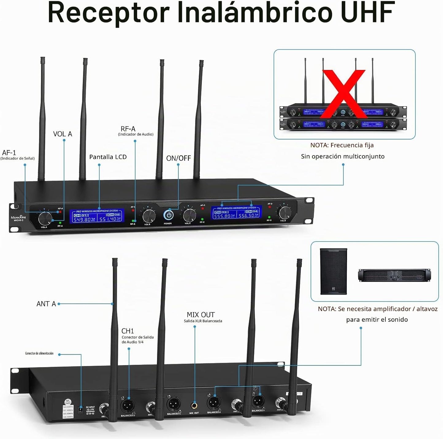 MicrocKing Sistema de micrófono inalámbrico UHF con solapa\/auricul...