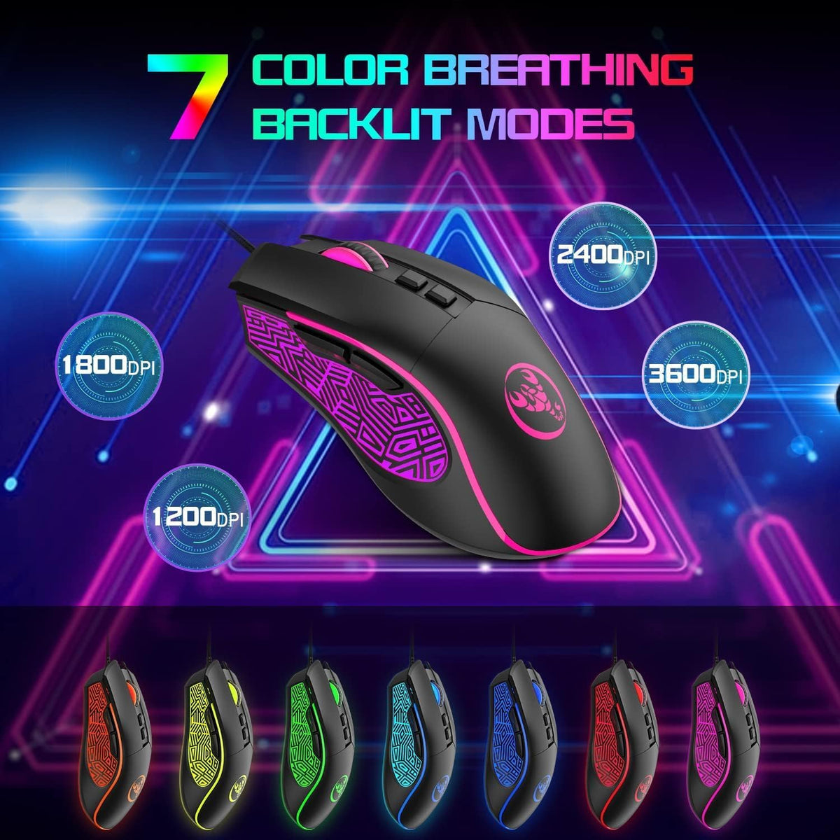 SELORSS Combo de teclado y mouse con cable RGB para juegos, teclado...