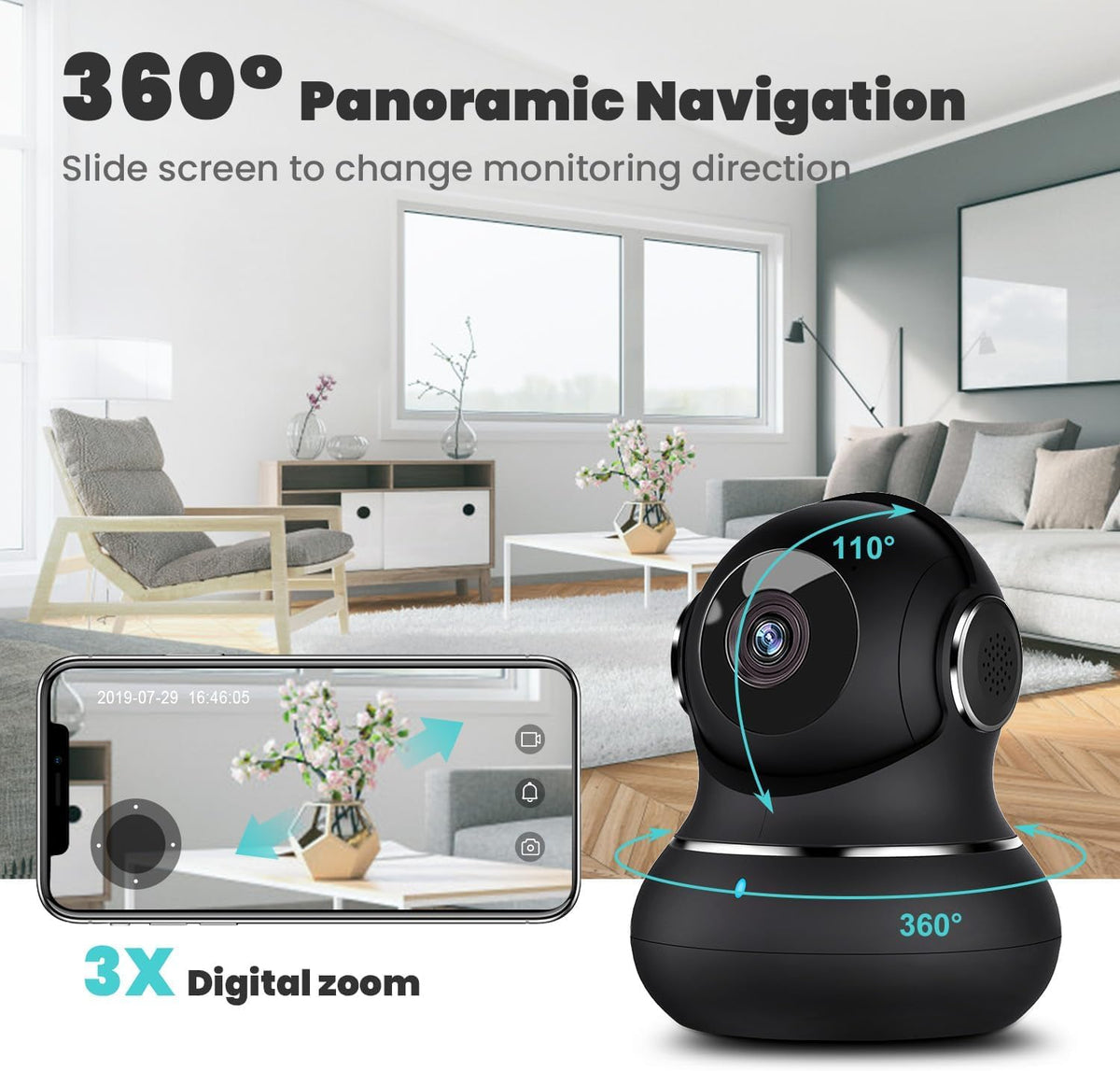 litokam Cámara de seguridad interior 2K, cámaras de 360° para segur...