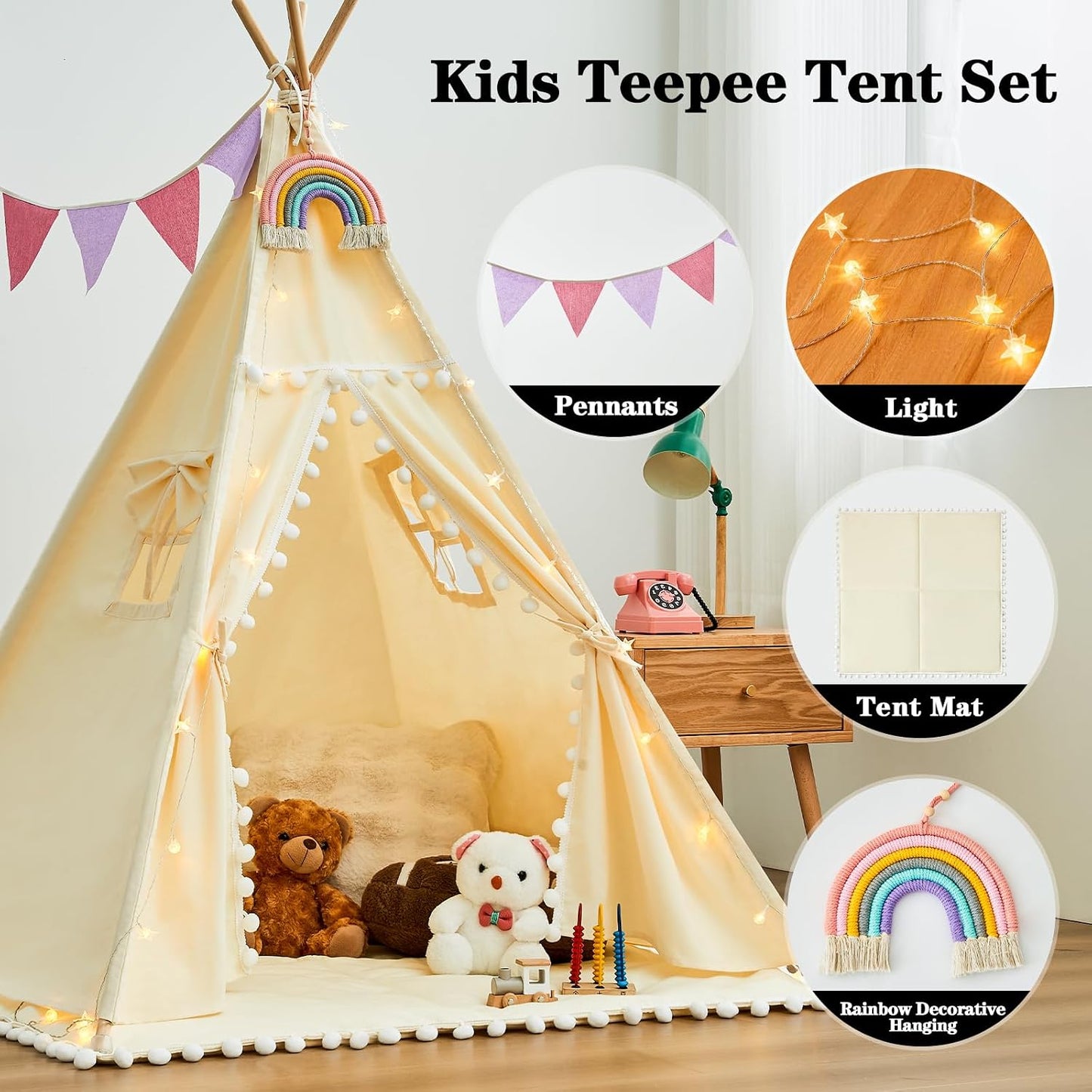 HalloDeer - Tienda de campaña tipi para niños con alfombrilla acolc...