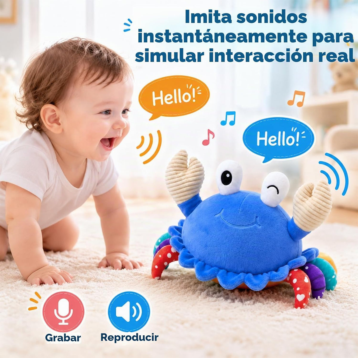 Juguete para bebé de cangrejo gateante, juguete interactivo para be...
