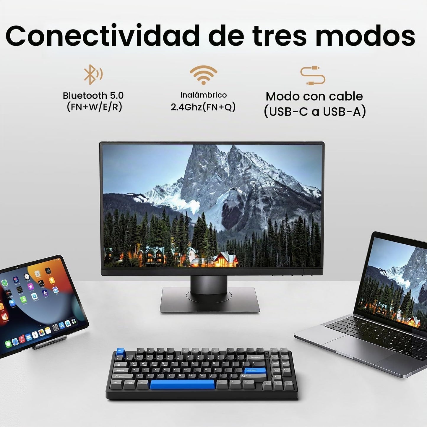 Teclado mecánico inalámbrico, montado con junta, con sonido cremoso...