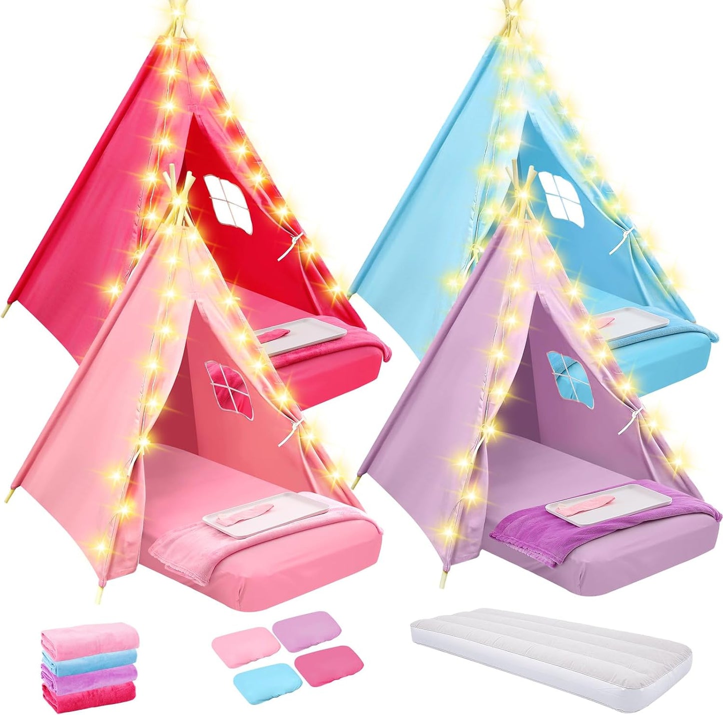 Windyun Paquete de 4 Carpas Tipi para Niños para Fiesta de Pijamas...