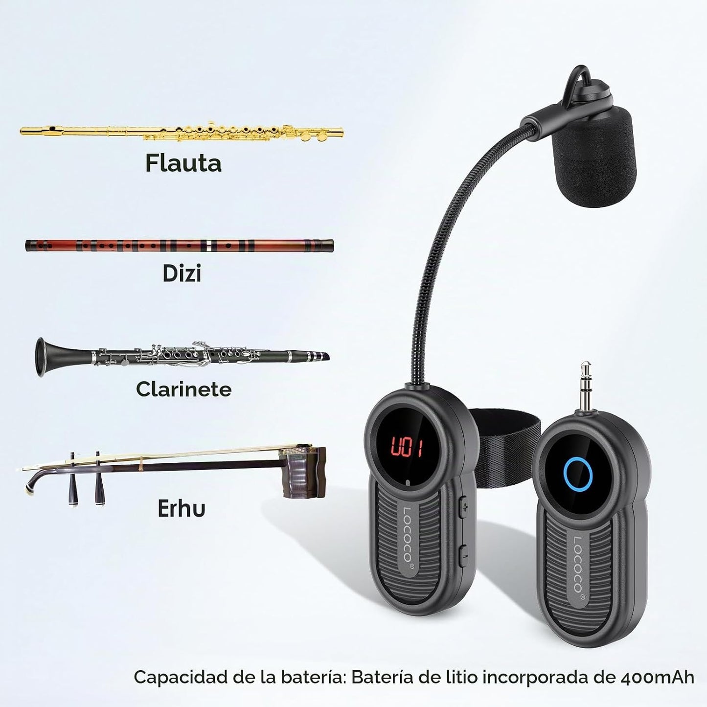 Lococo UHF Wireless Flute Microphone System: Instrumentos de música...