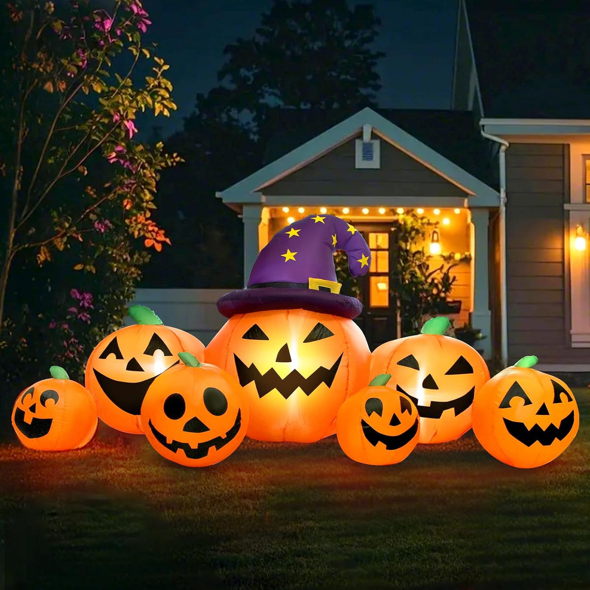 Calabaza inflable de Halloween de 8 pies de largo para decoración a...