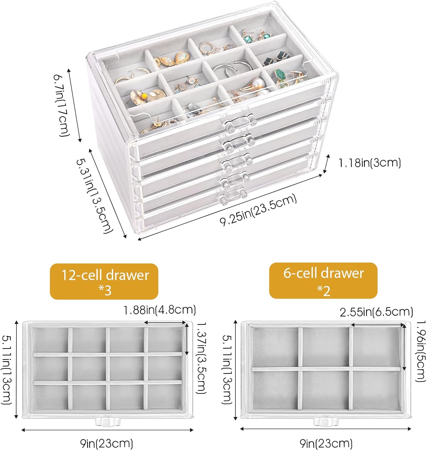 ProCase - Organizador de aretes con 5 cajones, joyero de acrílico t...