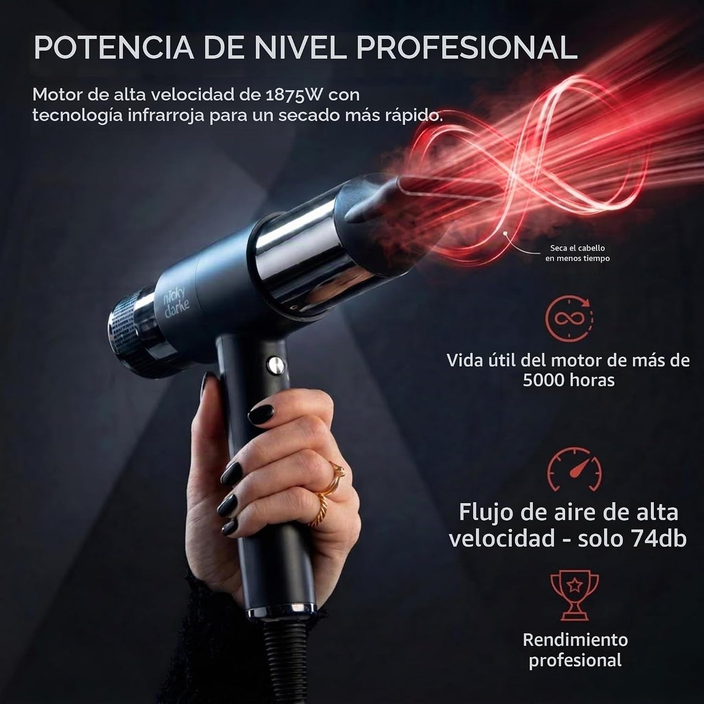 Nicky Clarke Secador de pelo difusor, secador infrarrojo iónico par...