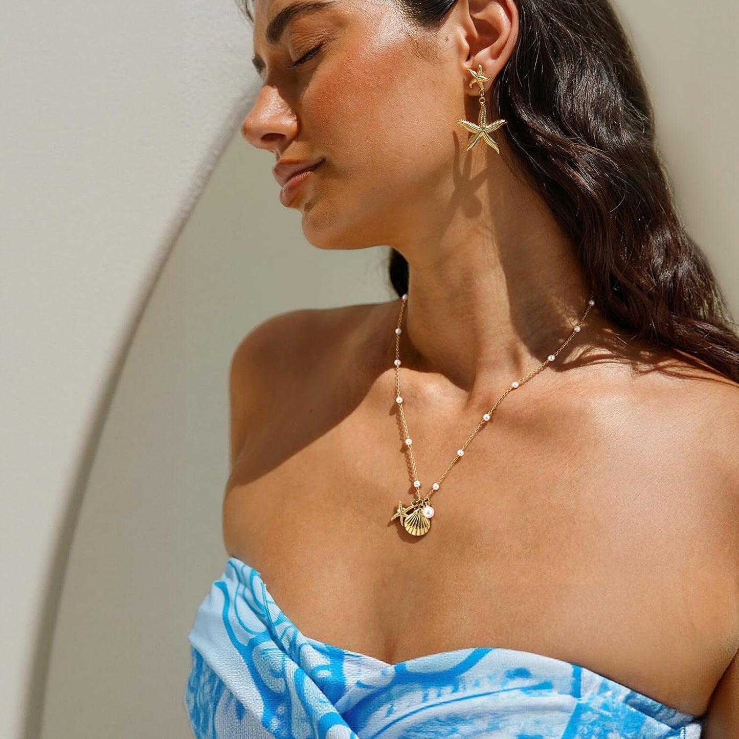 Collar de estrella de mar de playa de verano en capas para mujer, n...