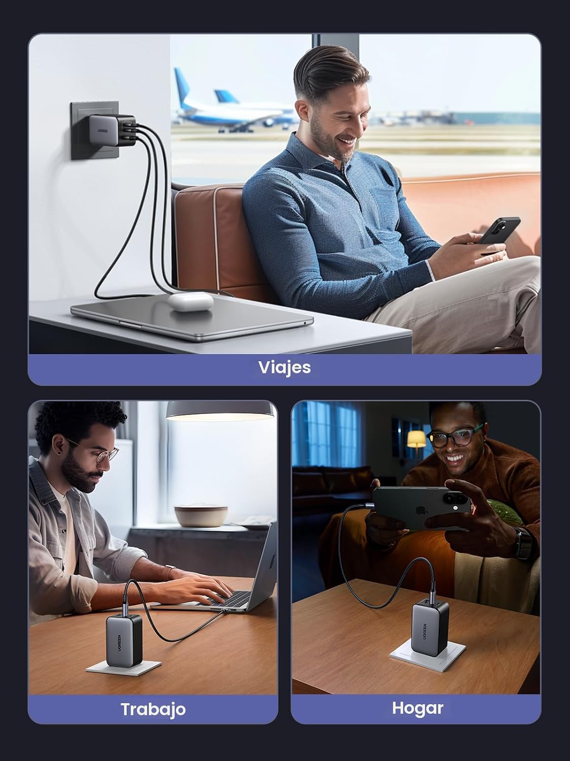 UGREEN Nexode Cargador de pared GaN USB C de 65W, adaptador de corr...