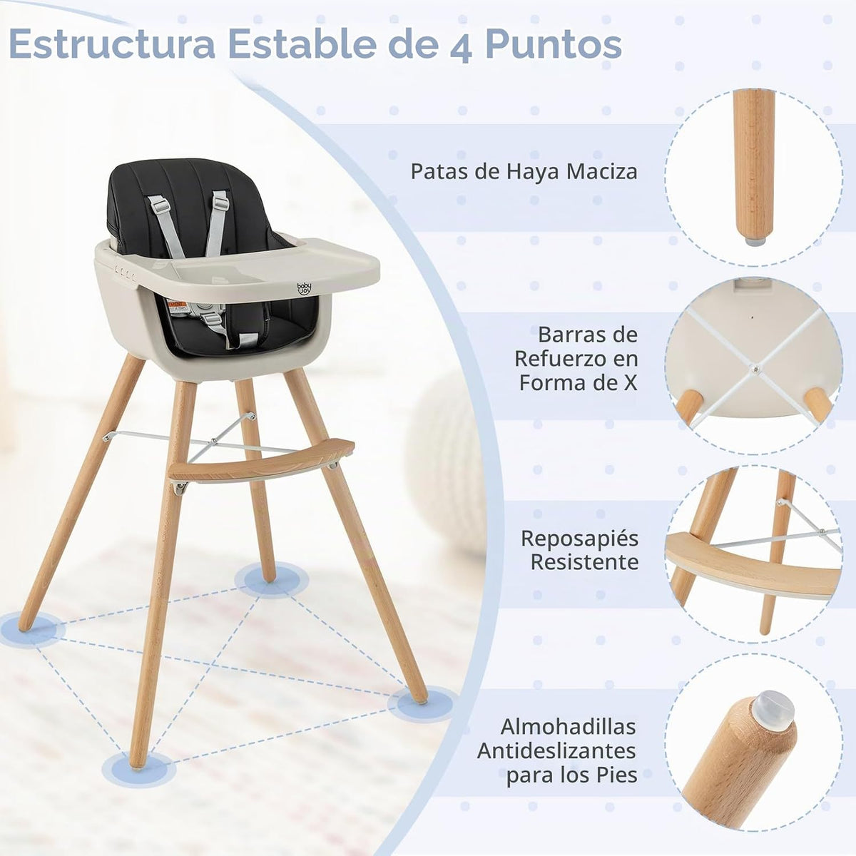 BABY JOY Silla alta para bebé, trona convertible 3 en 1 de madera p...