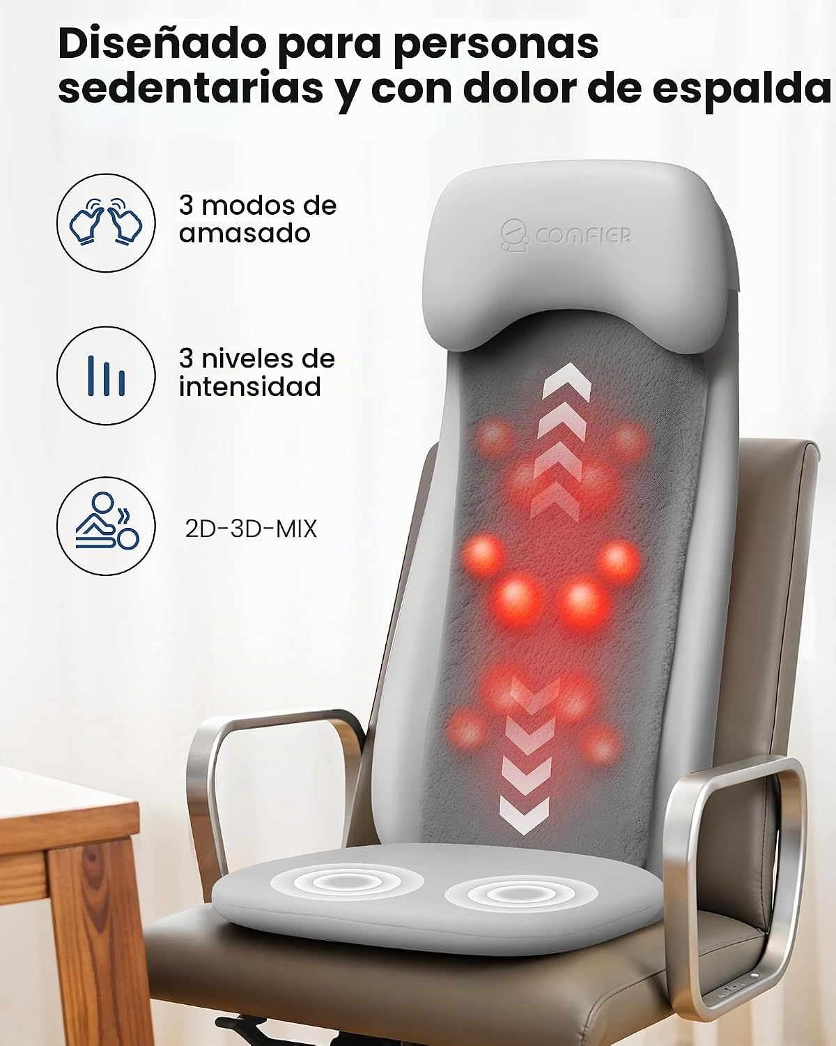 COMFIER Shiatsu - Masajeador de espalda con calor, masajeador de te...