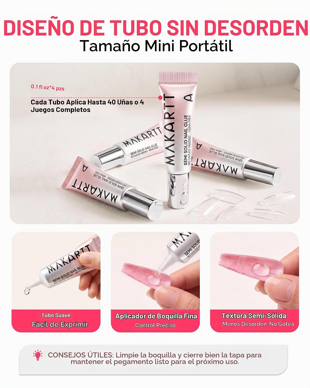 Pegamento de uñas semisólido Makartt para prensas: 2 g x 4 tamaño p...