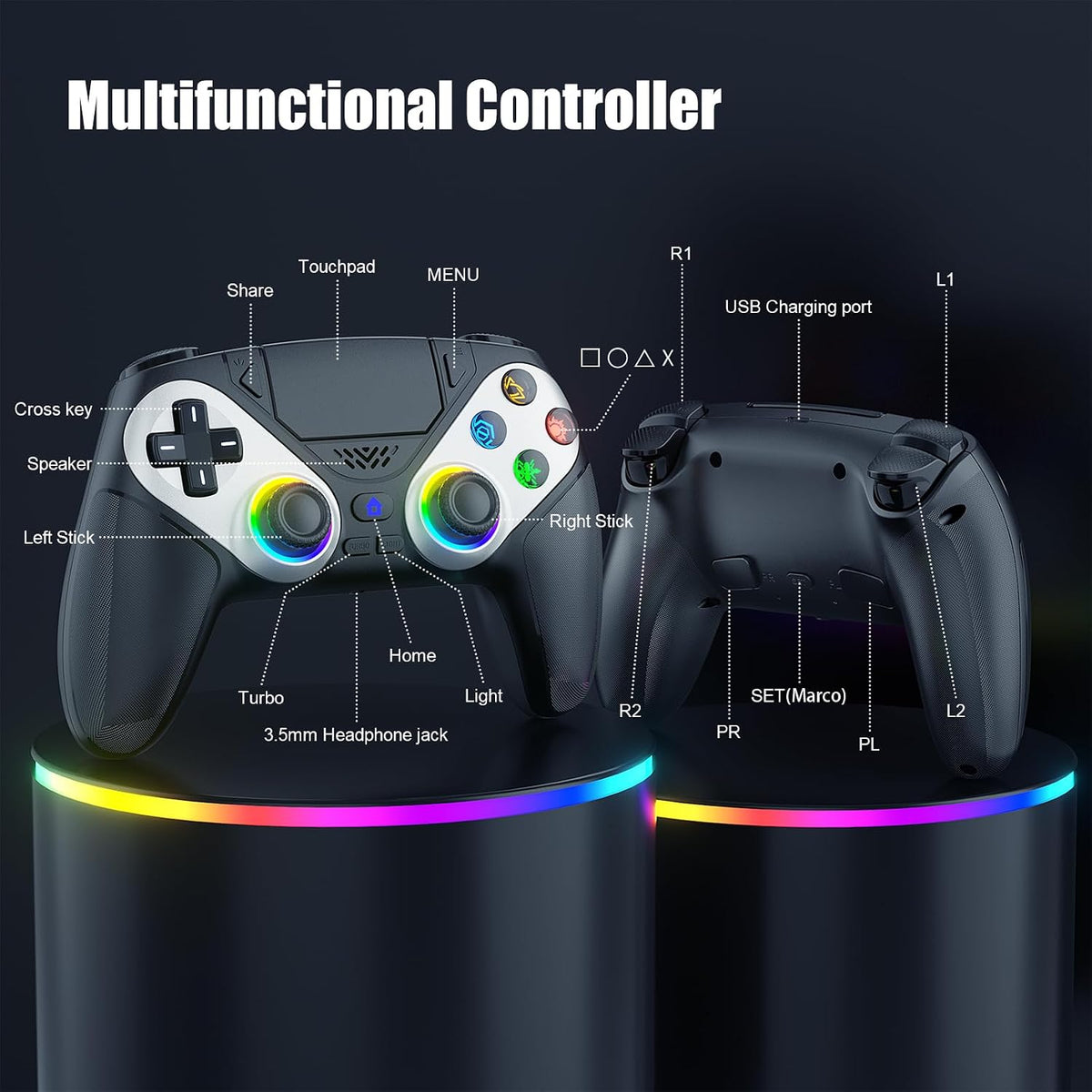 Xexvyrin Controlador inalámbrico LED para PS5, compatible con PS5 P...