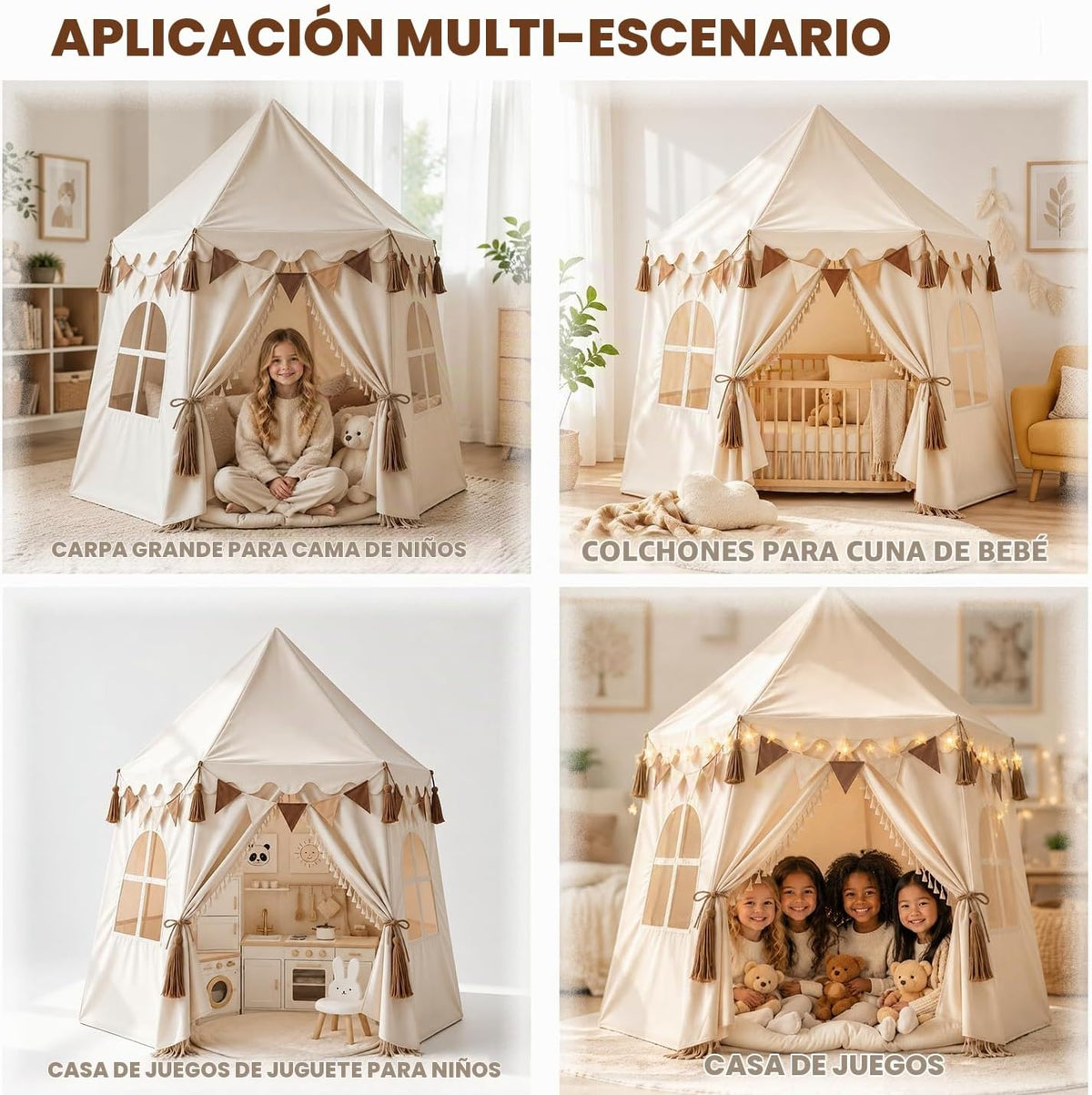 Tienda de campaña grande para niños con luces de estrellas, bandera...