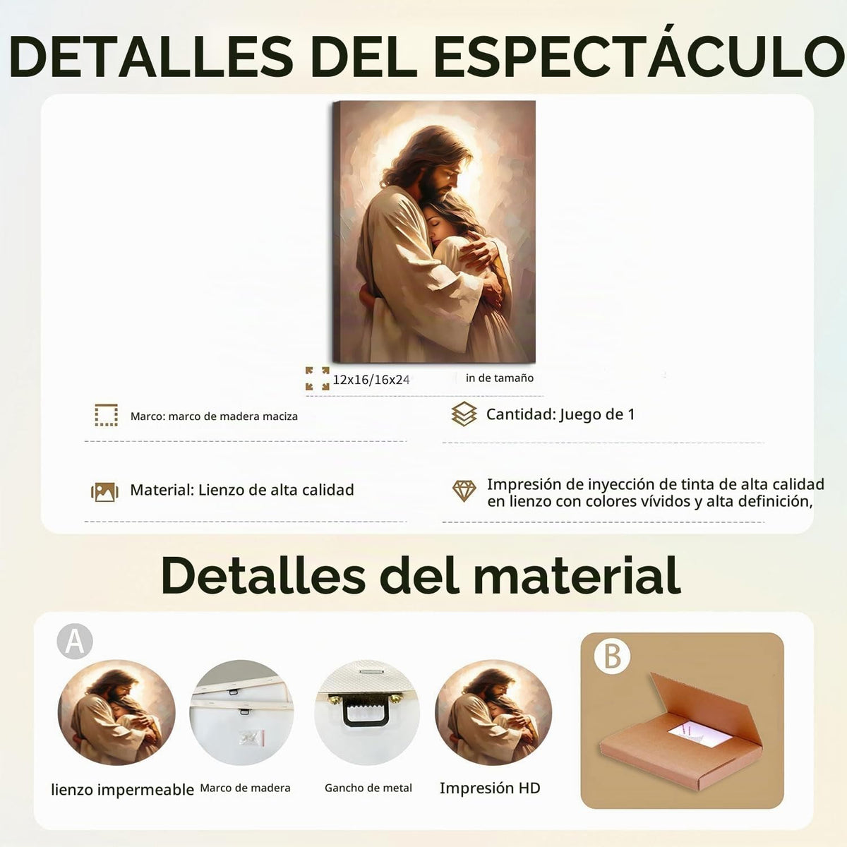 Lienzo de Jesús abrazando a una mujer, arte de pared, refugio segur...