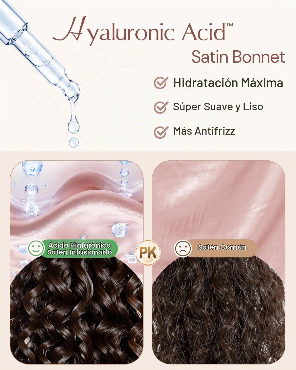 BONNET QUEEN Gorro de Seda para Dormir para Mujeres con Ácido HIALU...