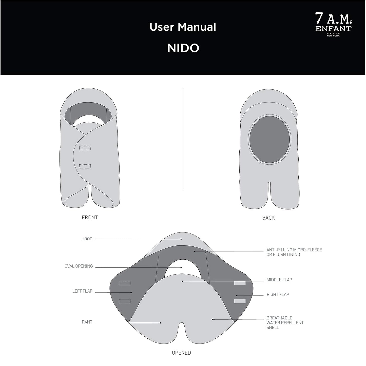 Cubierta de asiento para bebe Nido 7 A M. ENFANT, Negro