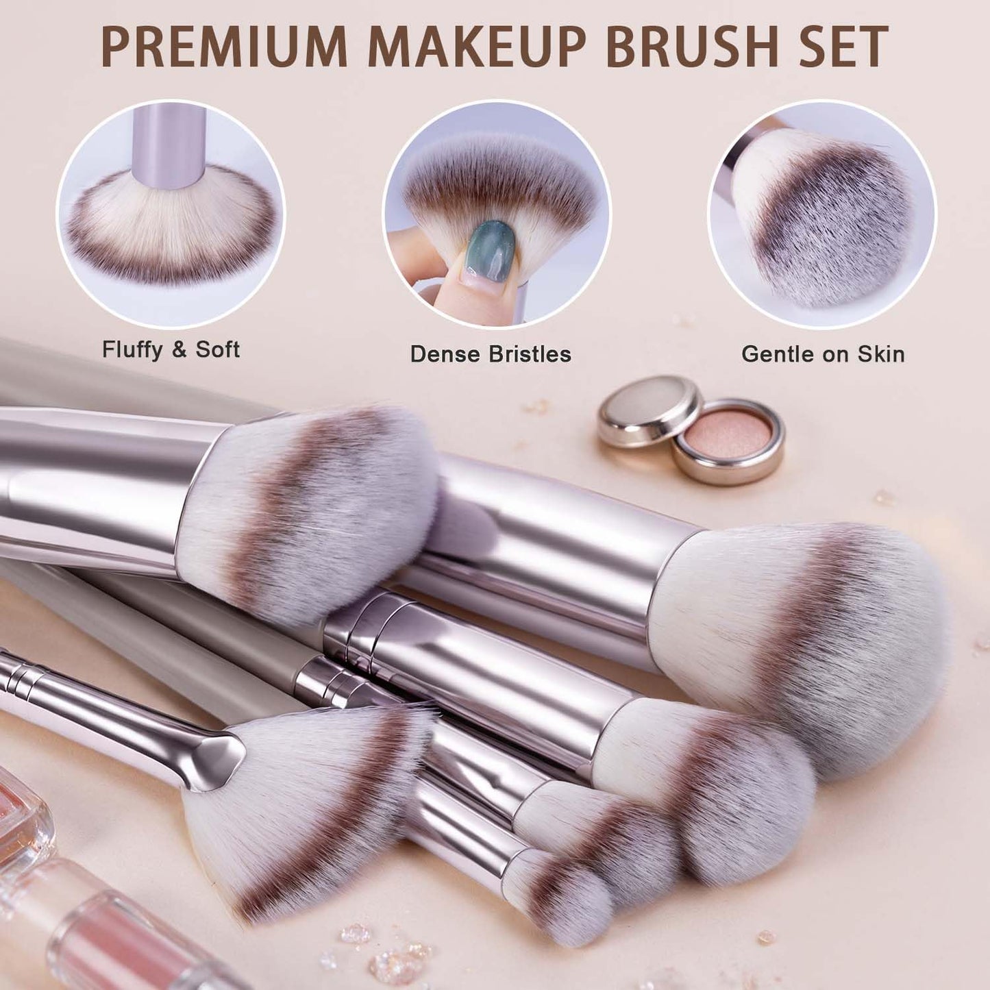 HGHDBT Juego de 55 brochas de maquillaje marrón, kit de maquillaje...