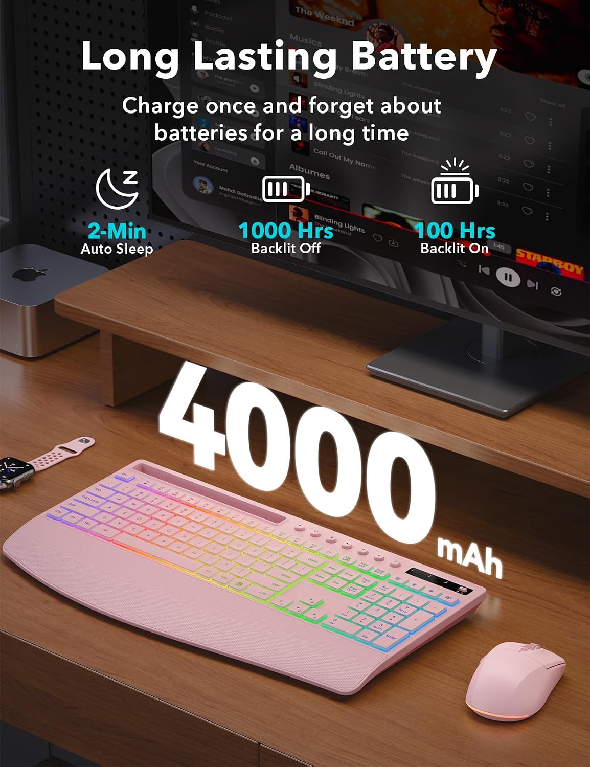 Trueque Combo de teclado y mouse inalámbricos, batería de 4000 mAh...
