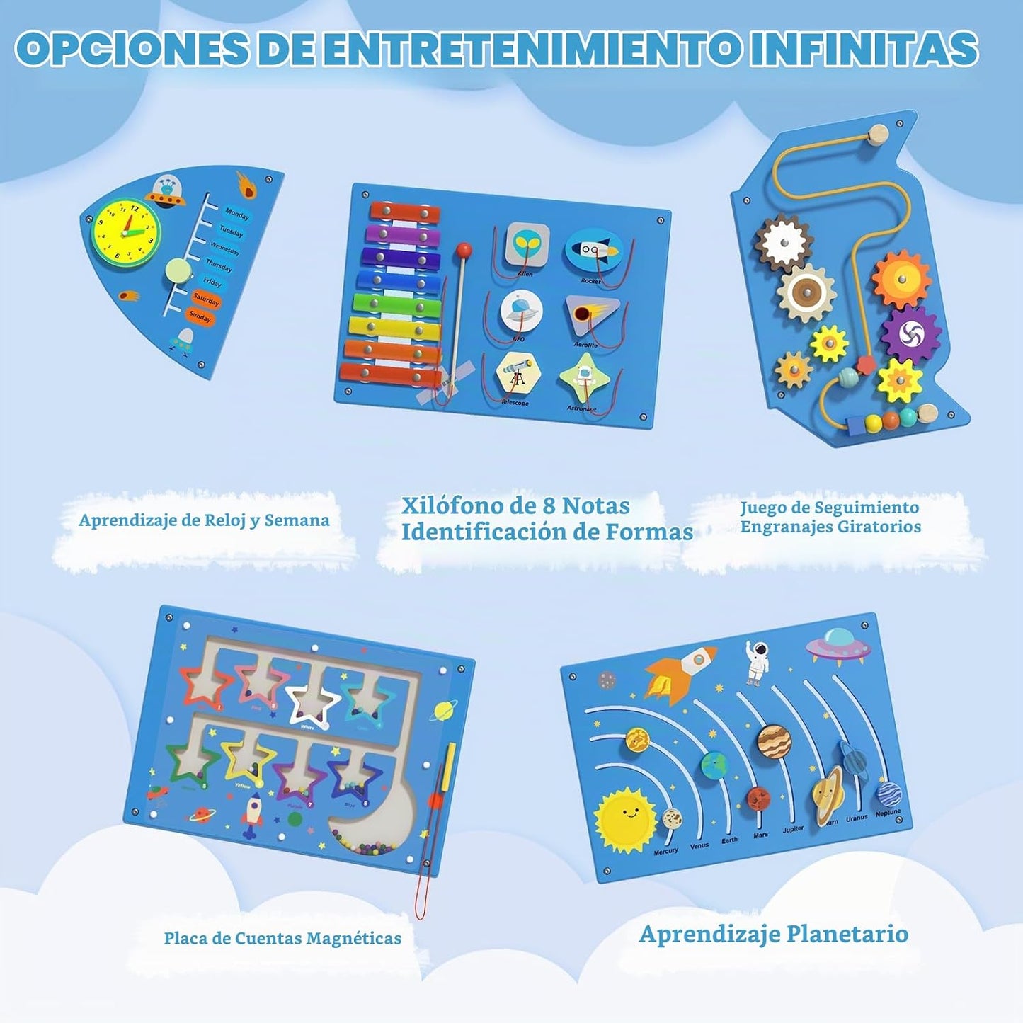 nigwet Paneles de Actividad de Pared con Cohete - Panel Sensorial d...