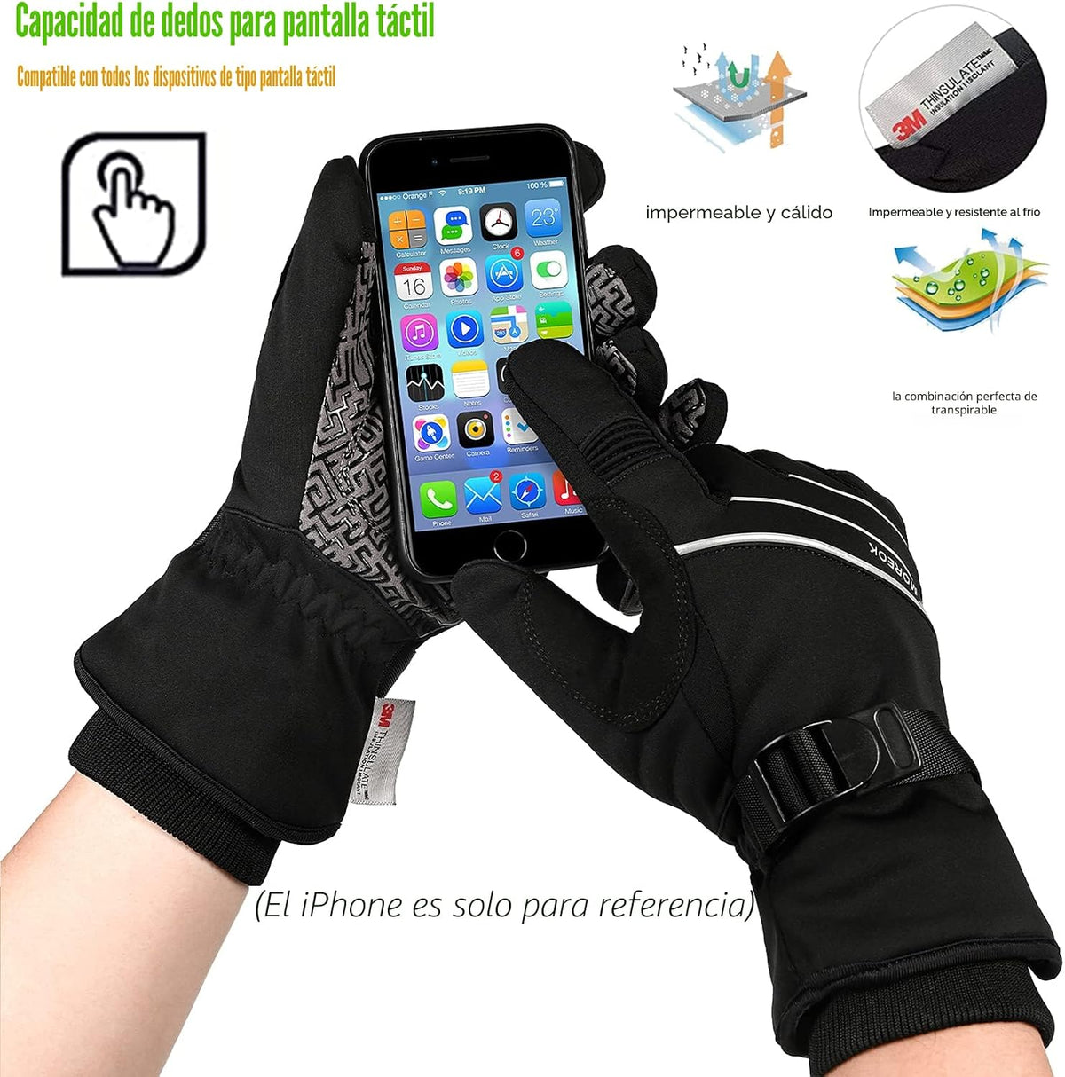 MOREOK - Guantes de invierno impermeables y resistentes al viento -...