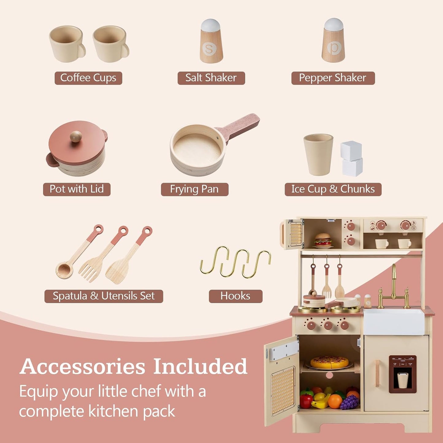 OLAKIDS Play Kitchen, juguete de cocina de madera para niños con so...