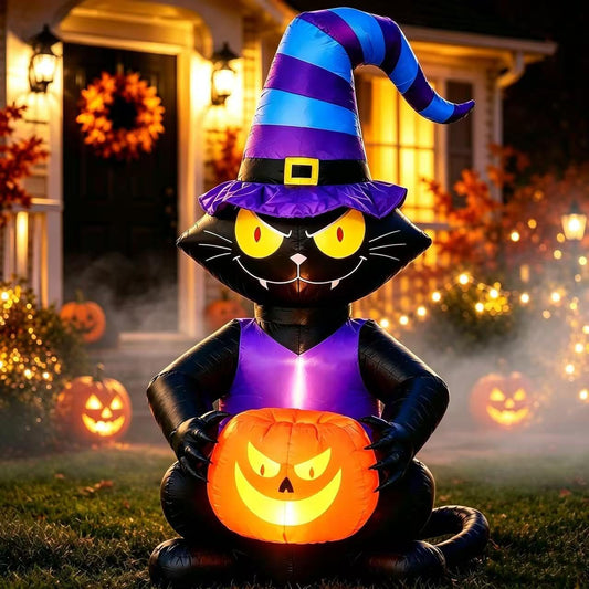 Gato negro inflable de Halloween de 6 pies, decoración de patio ilu...