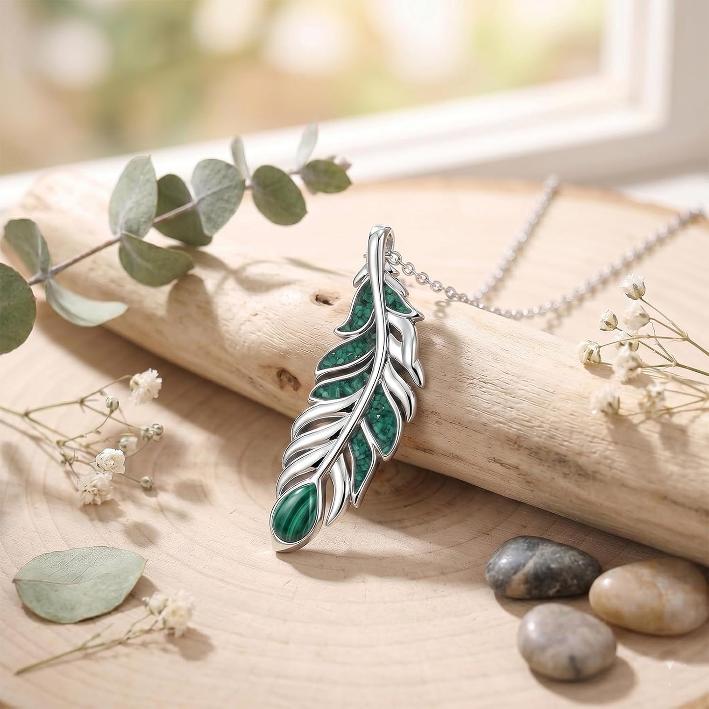 Teetyyt Collar de Plumas de Turquesa para Mujer Chapado en Oro Blan...