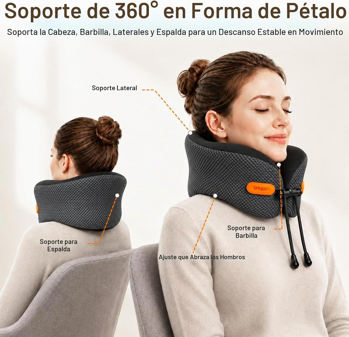 Almohada de viaje premium para aviones, almohada ergonómica para el...