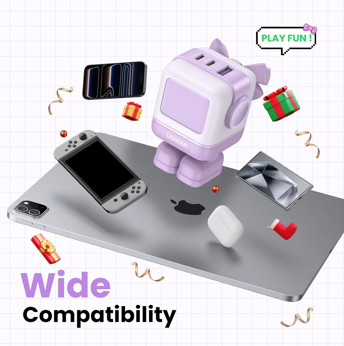 UGREEN Uno 65W Bloque de Cargador USB C, Carga Rápida GaN de 3 Puer...