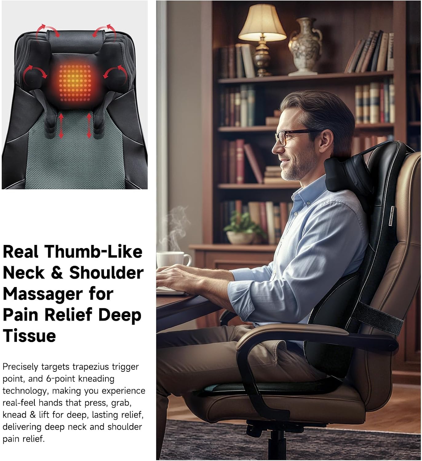 Flekzo Masajeador de espalda para silla con calor, shiatsu cuello y...