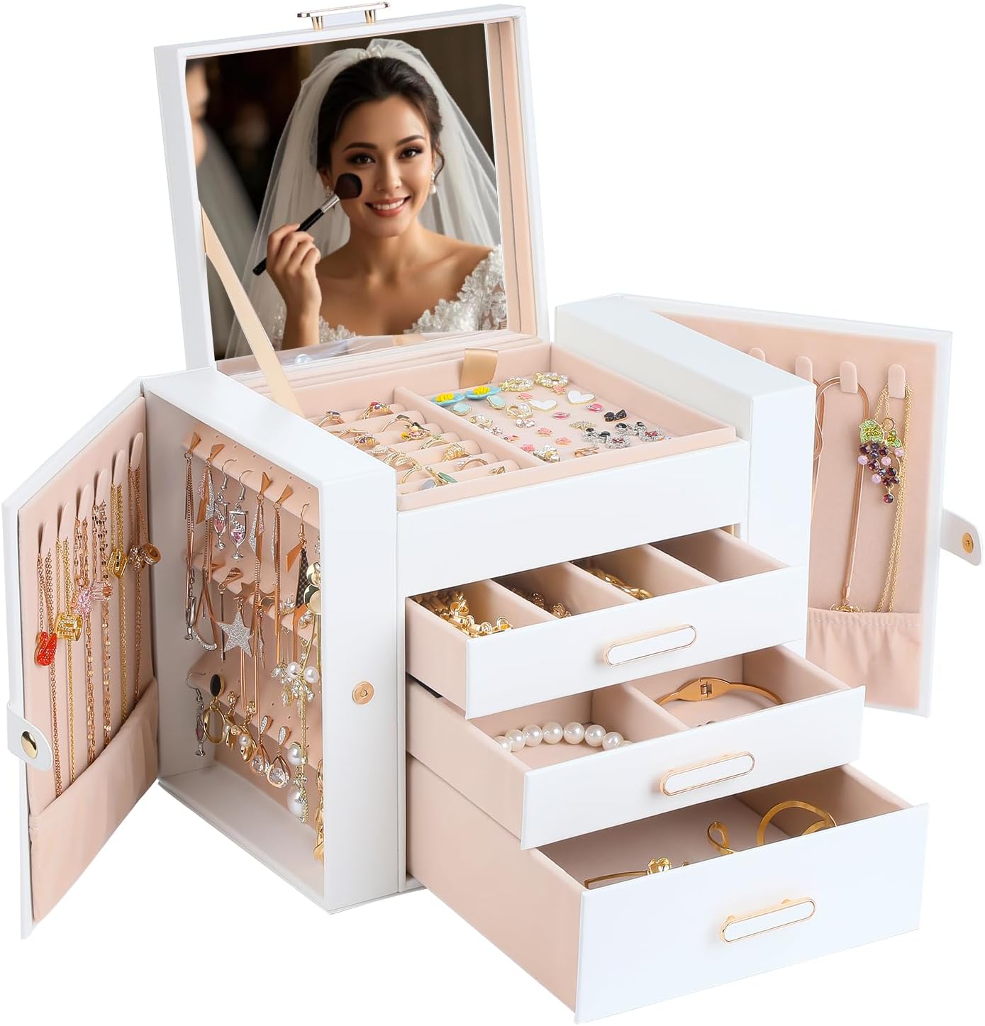 ASINGYER Cajas de Joyería para Mujer, Organizador de Joyería de 4 C...