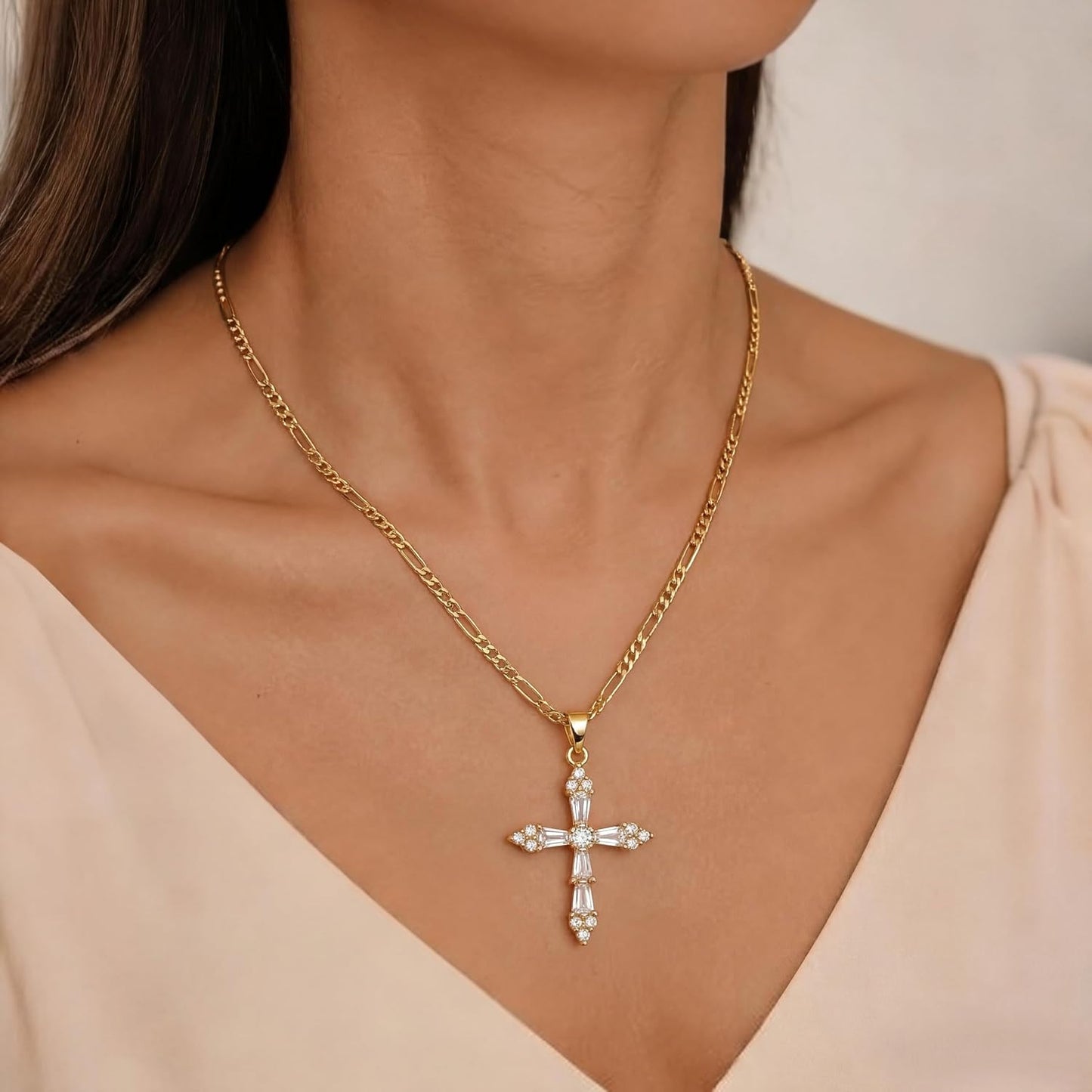 Selncfyt Collar de cruz para mujer, chapado en oro de 14 quilates,...
