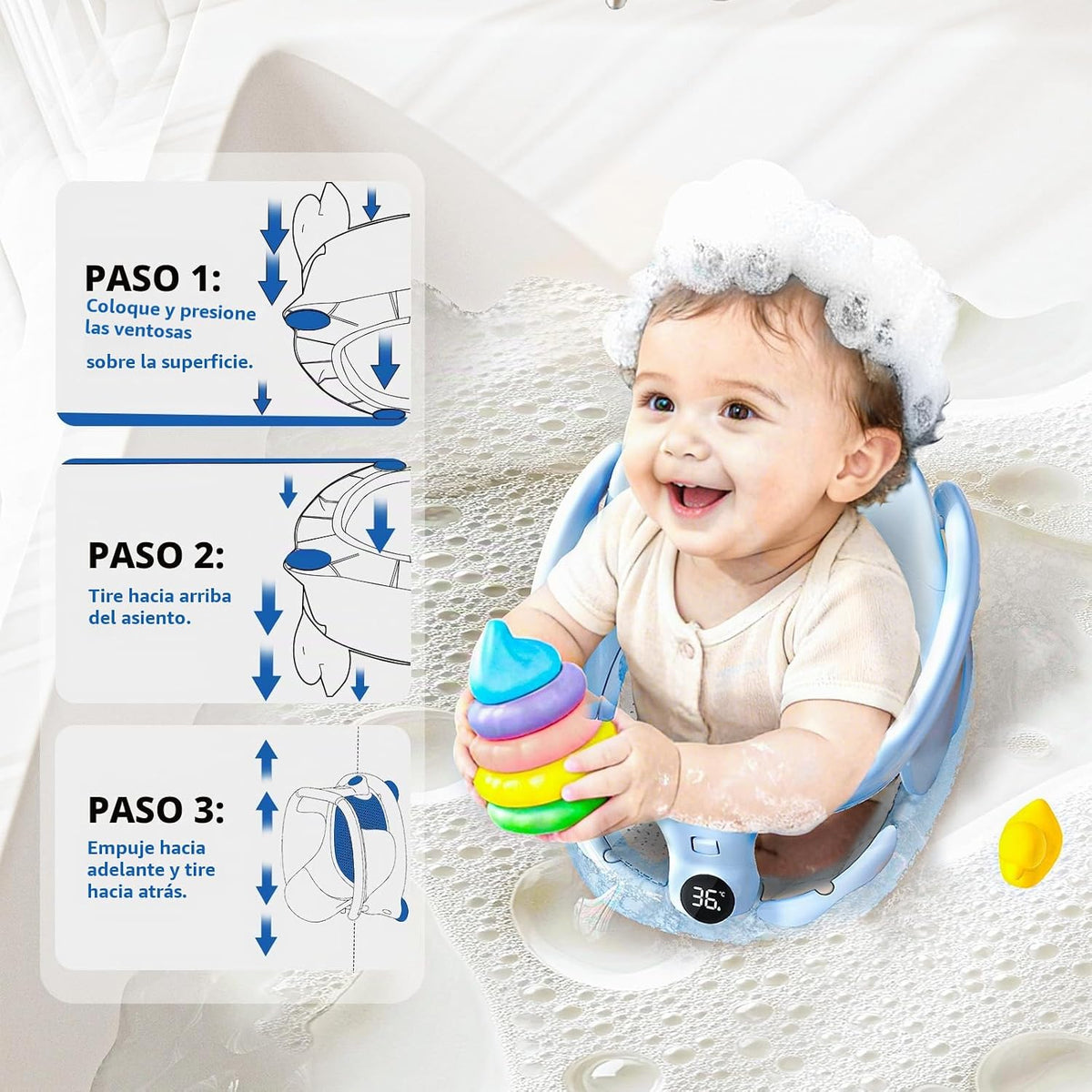 Asientos de baño para bebés sentados, silla de baño para bebés dura...