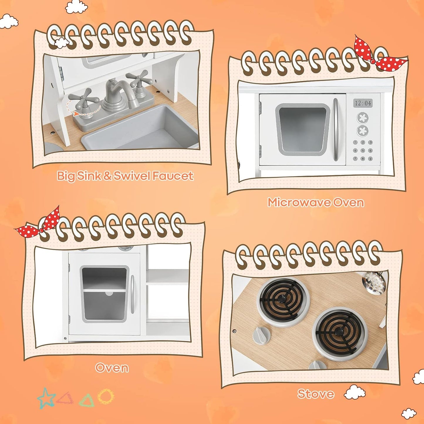 HONEY JOY Juego de cocina de madera para niños con microondas, freg...