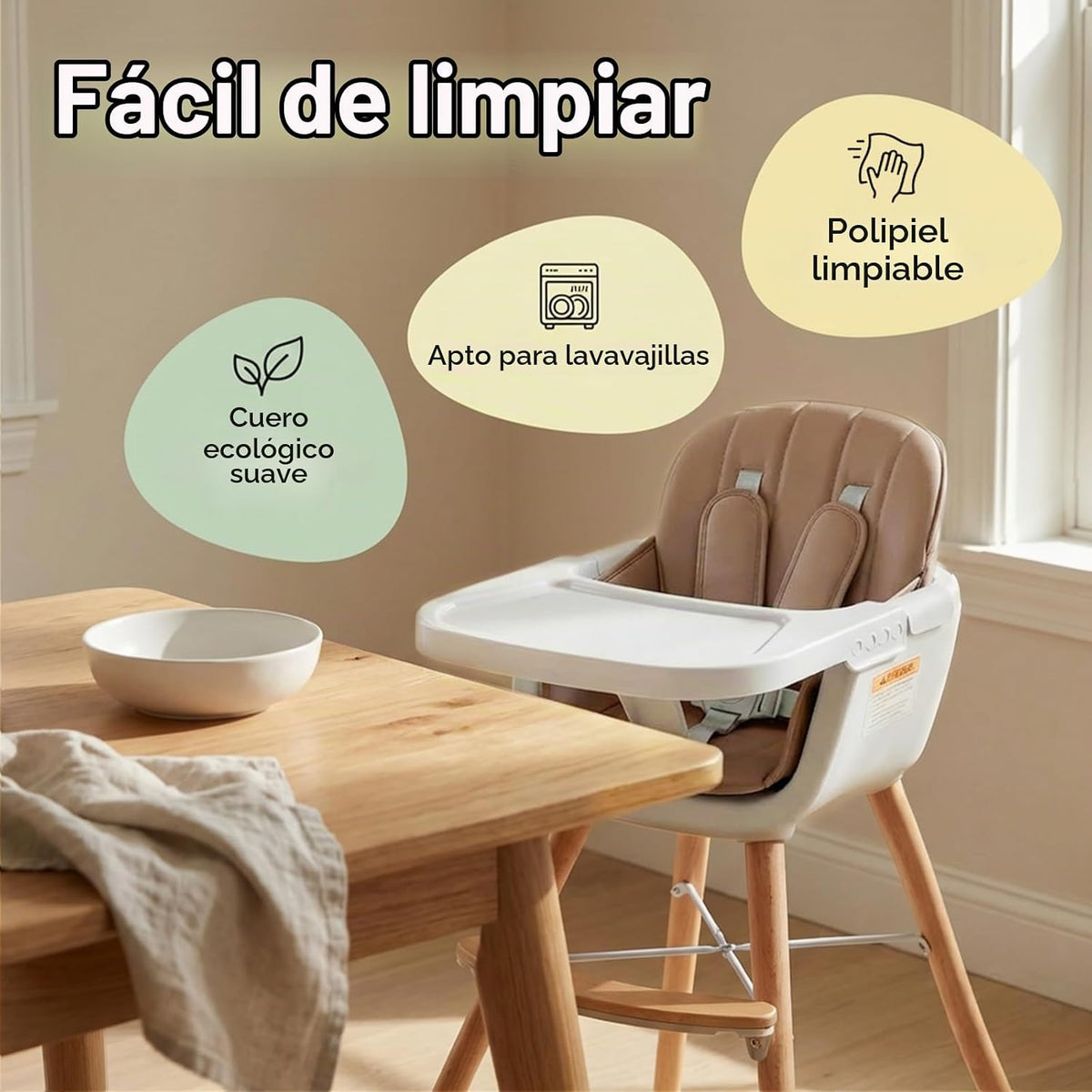 Mallify Silla alta de madera 3 en 1, sillas altas convertibles para...