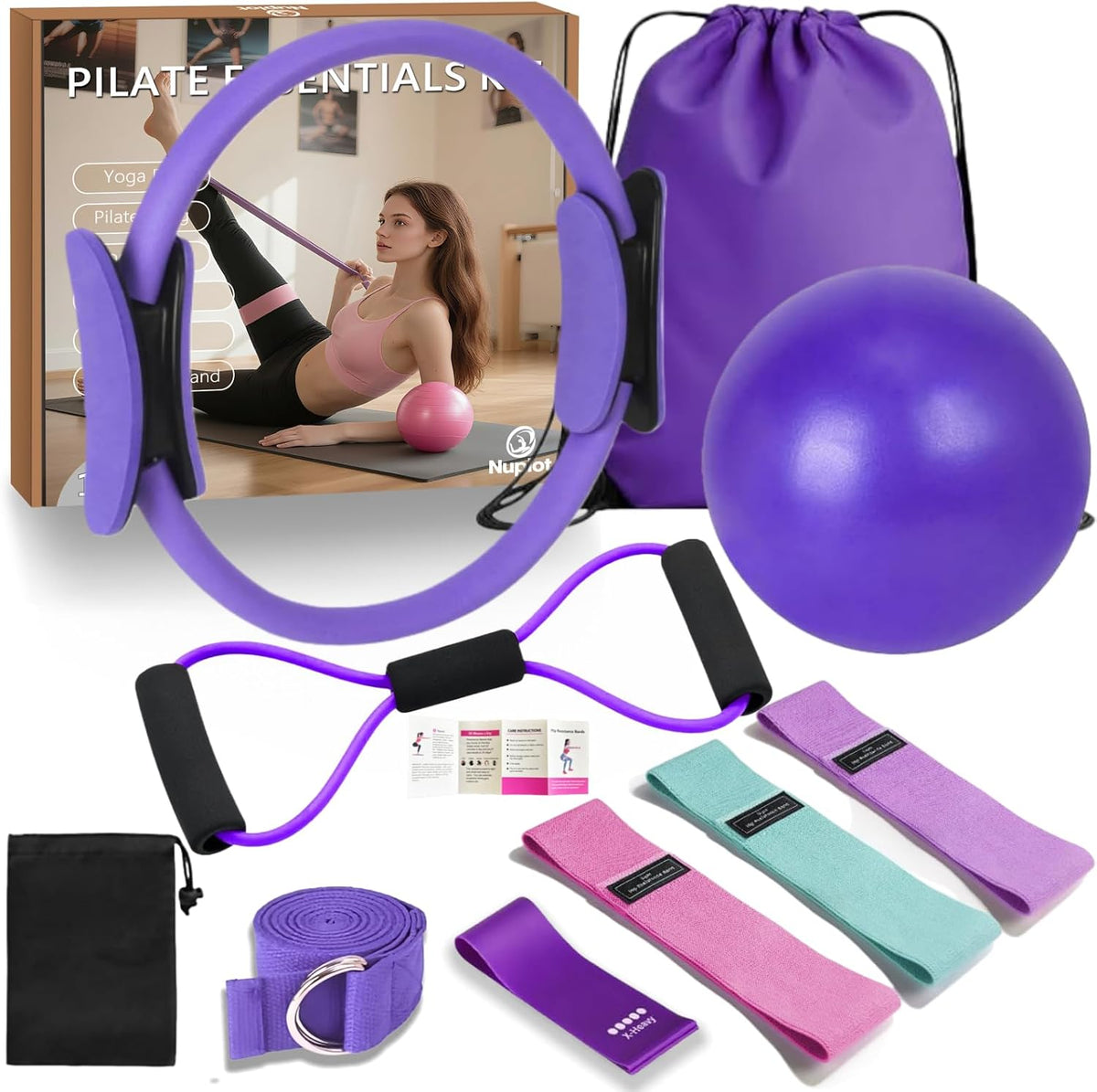 Nuplot Kit esencial de yoga y pilates para mujer, kit de pilates Be...