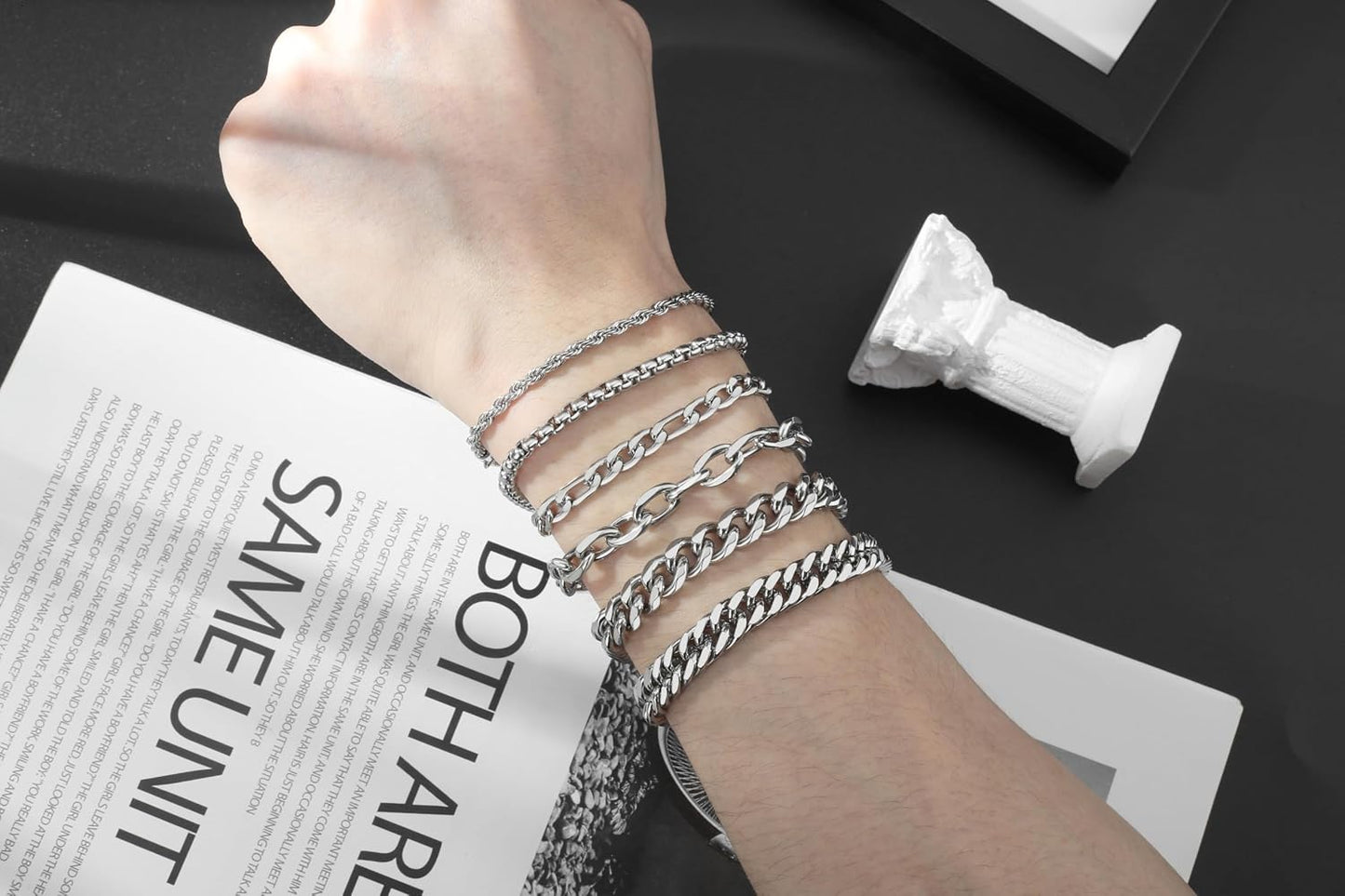 XIANNVXI Juego de 6 pulseras de acero inoxidable para hombre y muje...
